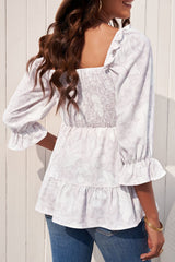 Haut babydoll à volants et smocks floraux