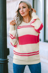 Gestreifter Rippstrickpullover mit schulterfreien Ärmeln
