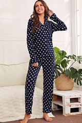 Star Print Button-Up Shirt Pants Lounge Set