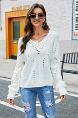 Pull ajouré à col en V et épaules tombantes