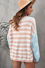 Strickpullover mit seitlichem Schlitz und überschnittener Schulterpartie und US-Flagge