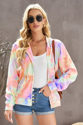 Batik-Kapuzenjacke mit Kordelzug und Reißverschluss