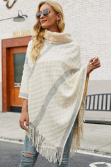 Faux Fur Trim High Neck Ruffled Poncho