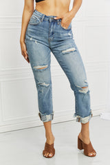 RISEN – Leilani – Distressed-Jeans mit geradem Bein in voller Größe