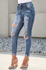 Cropped-Jeans mit ausgefranstem Saum im Used-Look