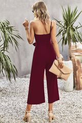 Jumpsuit mit One-Shoulder-Träger und Bindegürtel sowie weitem Bein