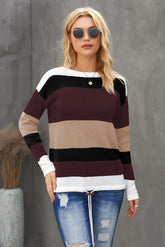 Color Block Drawstring Knit Top