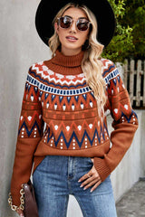 Pullover mit geripptem Rollkragen und Chevron-Muster