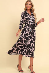 Robe midi imprimée boutonnée sur le devant avec ceinture
