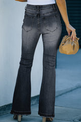 Schlagjeans mit Knopfleiste im Used-Look