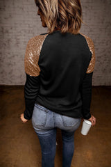 Black Christmas Santa Claus Sequin Patchwork Graphic Tee