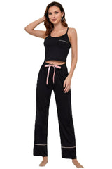Contrast Trim Cropped Cami Pants Loungewear Set