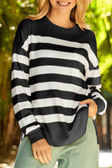Striped Slit Long Sleeve Top