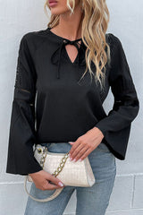 Tie Neck Flare Sleeve Top