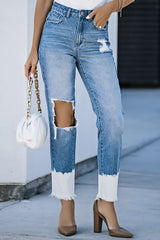 Jean taille haute contrasté et vieilli