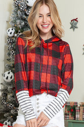 Sweat à capuche à cordon de serrage en patchwork à carreaux rouges et à rayures