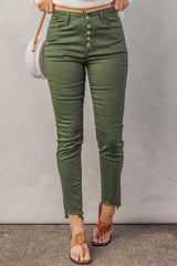 Jean skinny avec braguette boutonnée et ourlet détaillé