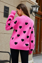 Pull tunique à col rond et manches lanternes à motif cœur