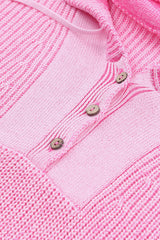 Quarter-Button Drawstring Hooded Sweater