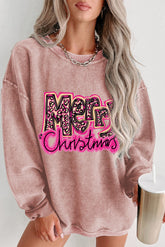 Rosa Sweatshirt mit „Merry Christmas“-Buchstabengrafik