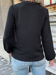 Swiss Dot Lace Trim Blouse