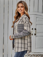 Plaid Button Down Curved Hem Shacket