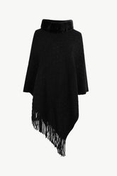 Faux Fur Trim High Neck Ruffled Poncho