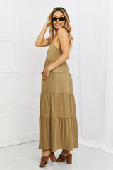 Robe Zenana à bretelles spaghetti et poches, taille haute, kaki