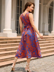 Robe imprimée sans manches à taille nouée