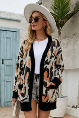 Flauschiger Longline-Cardigan mit offener Vorderseite und Animalprint