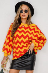 Pull tunique à manches lanternes et chevrons