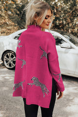 Pull à col montant et ourlet fendu à imprimé guépard parchemin