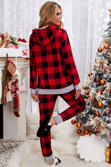 Lounge-Set mit Kapuze und kariertem Kontrastbesatz