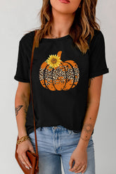 T-Shirt mit Blumen- und Kürbis-Grafik