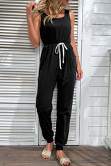 Zweifarbiger ärmelloser Jogger-Jumpsuit mit Kordelzug in der Taille