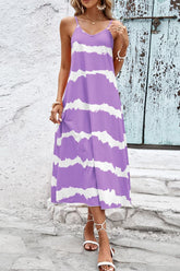 Robe midi à bretelles spaghetti et col en V contrasté