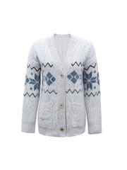 Fair Isle Snowflake Pattern Cardigan with Pockets
