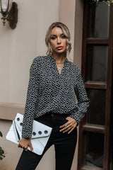 Floral Curved Hem Long Sleeve Blouse