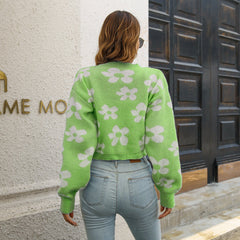 Floral Button-Down Cropped Cardigan