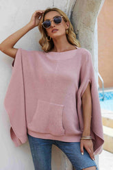 Waffelstrickpullover mit Umhangärmeln und Tasche