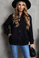 Snap Front Shoulder Detail Corduroy Shacket