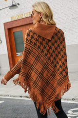 Houndstooth Fringe Hem Poncho
