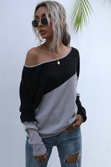 Zweifarbiges Off-Shoulder-Rippstrick-Top