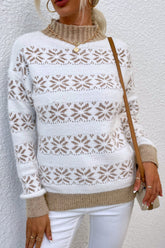 Langärmliger Pullover mit Schneeflocken-Kontrastbesatz