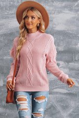 Pullover aus gemischtem Strick mit Fransendetail