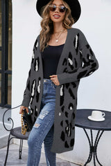Cardigan mit geripptem Saum und offener Vorderseite im Animal-Print
