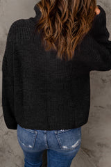 Rippstrickpullover mit halbem Reißverschluss und überschnittenen Schultern
