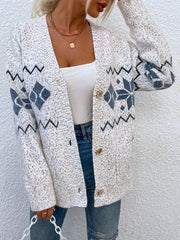 Fair Isle Snowflake Pattern Cardigan with Pockets