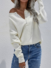 Pull Henley à manches longues et demi-boutons