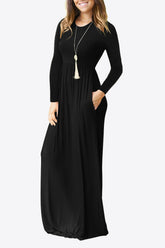 Round Neck Empire Waist Pocket Dress